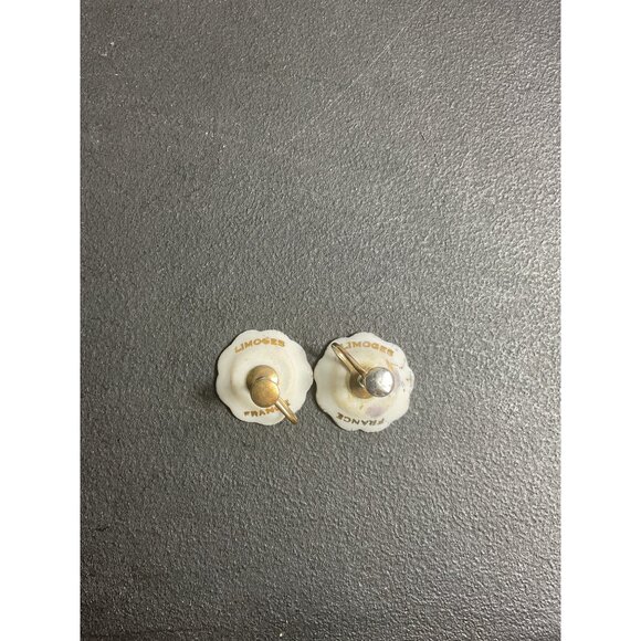 Limoges France Vintage Floral Porcelain Screw Back Earrings With Gold Trim For W - Picture 2 of 3